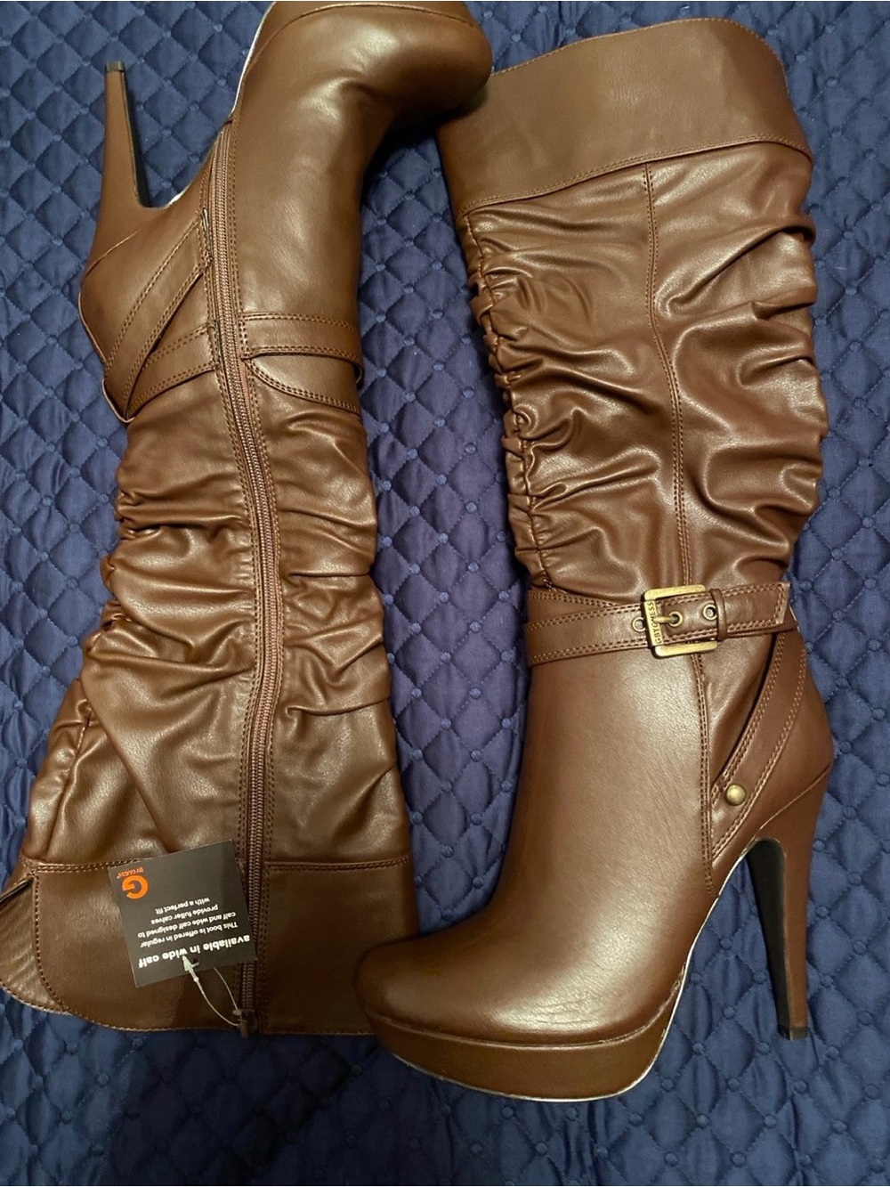 G by Guess Women's Brown High-Heel Ruched Knee-High Boots